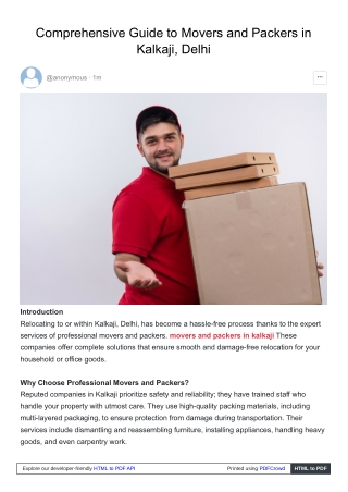 Get professional movers and packers in Kalkaji