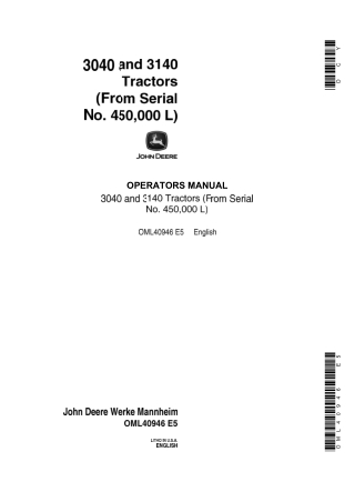 John Deere 3140 Tractors Operator’s Manual Instant Download (Pin.450000L) (Publication No.OML40946)