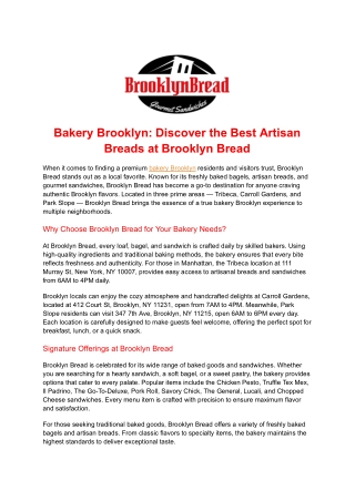 Bakery Brooklyn: Discover the Best Artisan Breads at Brooklyn Bread
