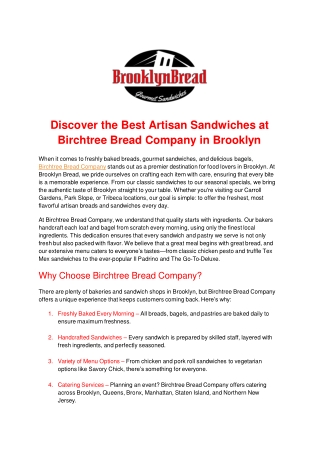 Discover the Best Artisan Sandwiches at Birchtree Bread Company in Brooklyn