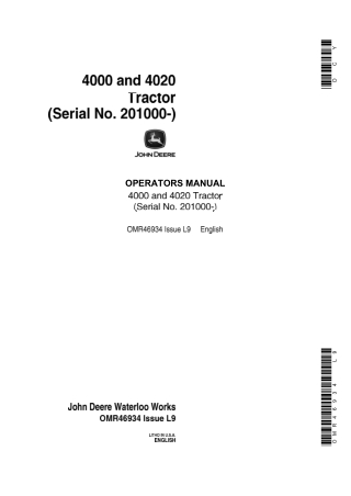 John Deere 4000 Tractor Operator’s Manual Instant Download (Pin.201000-) (Publication No.OMR46934)