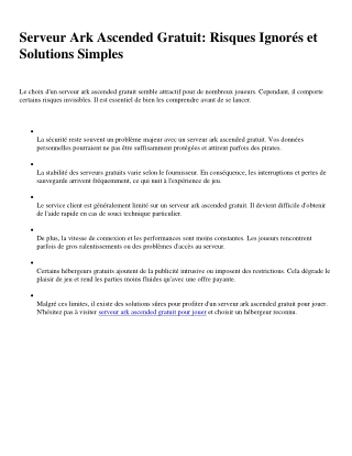 Serveur Ark Ascended Gratuit Risques Ignoréset Solutions Simples