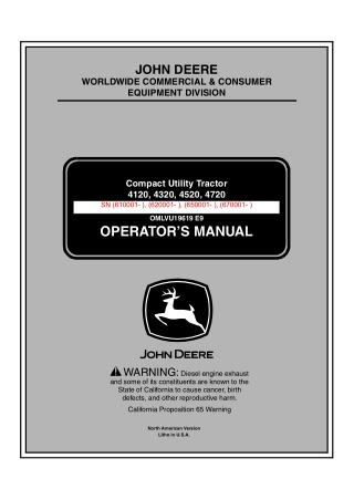 John Deere 4120 Compact Utility Tractor Operator’s Manual Instant Download (PIN.610001- ) (Publication No.OMLVU19619)