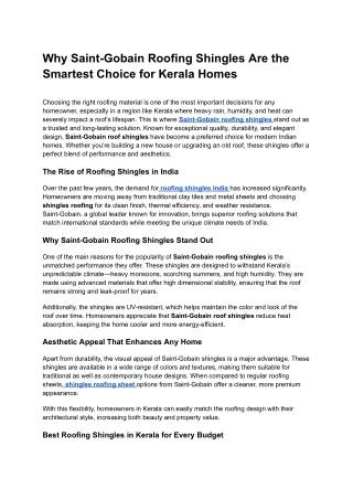 Why Saint-Gobain Roofing Shingles Are the Smartest Choice for Kerala Homes