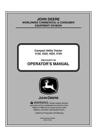 John Deere 4320 Compact Utility Tractors Operator’s Manual Instant Download (PIN810001- 840001- ) (Publication No.OMLVU2