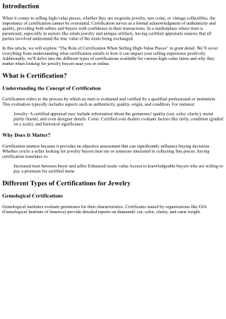 “The Role of Certification When Selling High-Value Pieces”