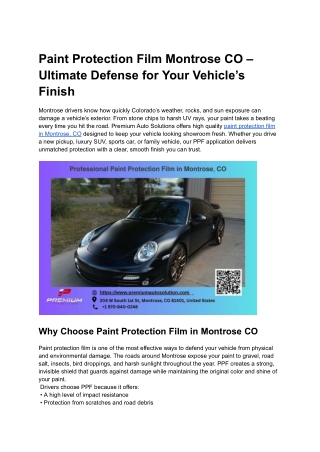 Paint Protection Film Montrose CO – Ultimate Defense for Your Vehicle’s Finish