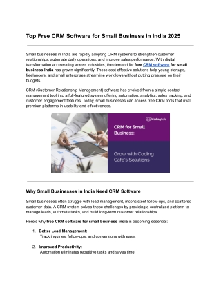 Top Free CRM Software for Small Business in India 2025