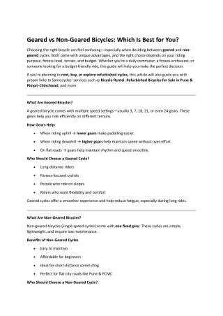 1 Geared vs Non-Geared Bicycles Which Is Best for You