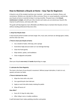 How to Maintain a Bicycle at Home – Easy Tips for Beginners