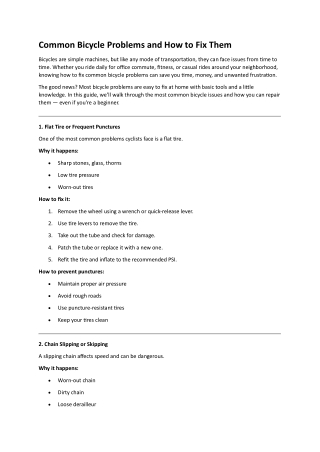 Common Bicycle Problems and How to Fix Them