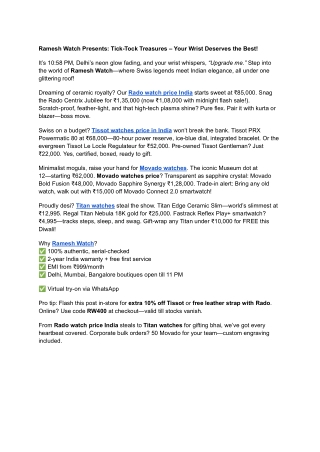 Ramesh Watch Presents_ Tick-Tock Treasures – Your Wrist Deserves the Best