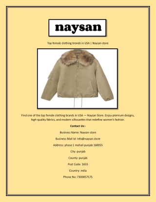 Top female clothing brands in USA  Naysan store