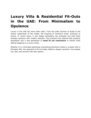 Luxury Villa  Residential Fit-Outs in the UAE