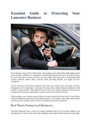 Essential Guide to Protecting Your Lancaster Business