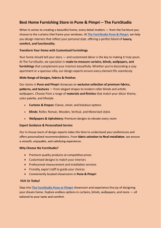 Best Home Furnishing Store in Pune & Pimpri – The FurnStudio