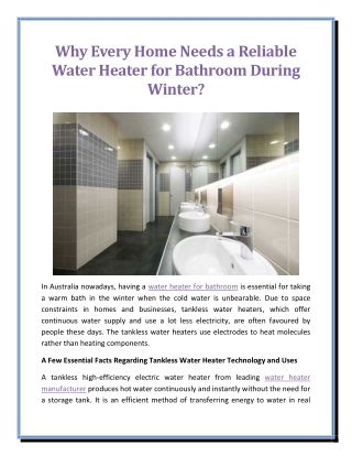 Why Every Home Needs a Reliable Water Heater for Bathroom During Winter
