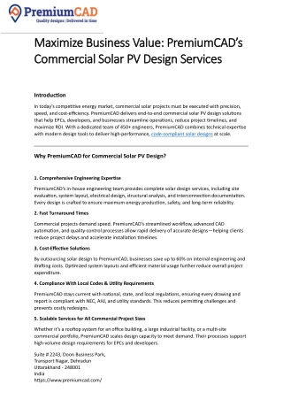 Maximize Business Value PremiumCADs Commercial Solar PV Design Services