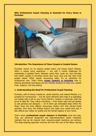 Why Professional Carpet Cleaning Is Essential for Every Home in Encinitas