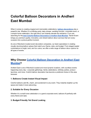 Colorful Balloon Decorators in Andheri East Mumbai