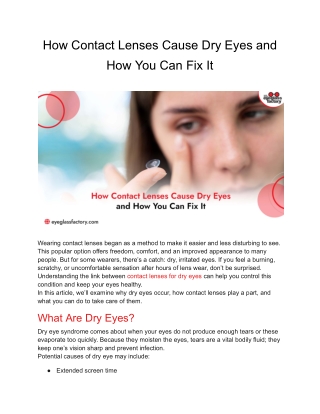 How Contact Lenses Cause Dry Eyes and How You Can Fix It