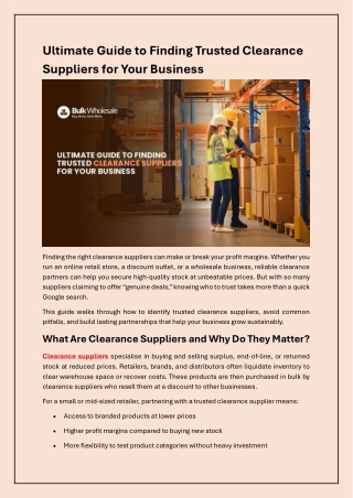 Essential Roadmap to Finding Reliable Clearance Suppliers for Your Business Grow