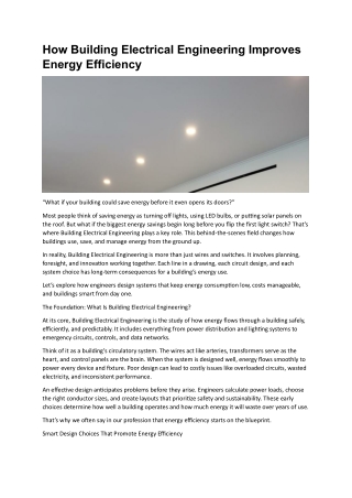 How Building Electrical Engineering Improves Energy Efficiency