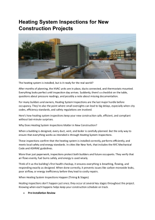 Heating System Inspections for New Construction Projects