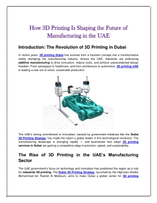 How 3D Printing Is Shaping the Future of Manufacturing in the UAE