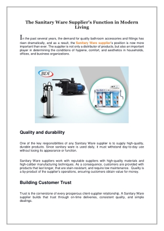 The Sanitary Ware Supplier's Function in Modern Living