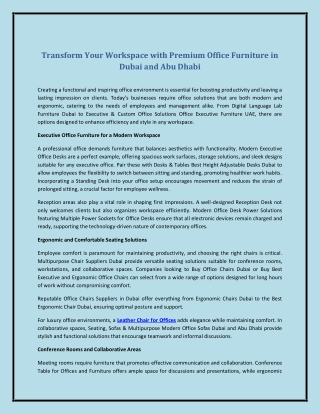 Transform Your Workspace with Premium Office Furniture in Dubai and Abu Dhabi