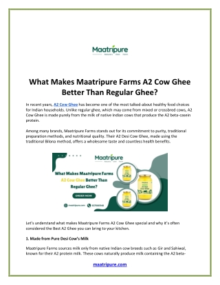 What Makes Maatripure Farms A2 Cow Ghee Better Than Regular Ghee?