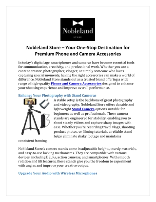 Nobleland Store – Your One-Stop Destination for Premium Phone and Camera Accessories