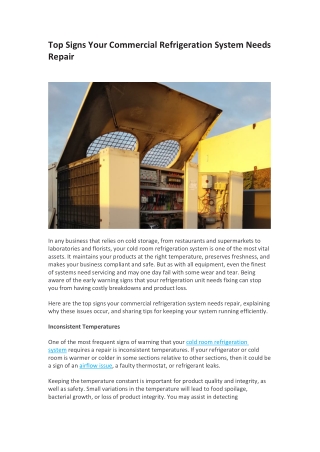 Top Signs Your Commercial Refrigeration System Needed