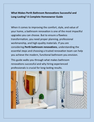 What Makes Perth Bathroom Renovations Successful and Long