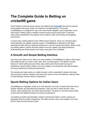The Complete Guide to Betting on cricbet99 game