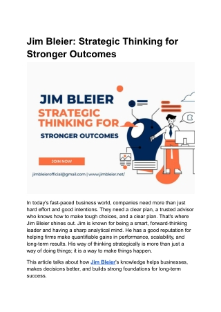 Jim Bleier – Expert in Business Strategy and Growth Planning