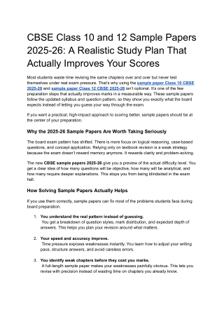 CBSE Class 10 and 12 Sample Papers 2025-26: