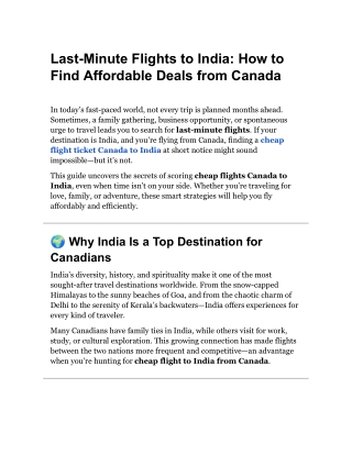 Last-Minute Flights to India: Smart Ways to Find Cheap Flights Canada to India