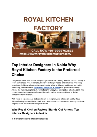 Top Interior Designers in Noida | Royal Kitchen Factory