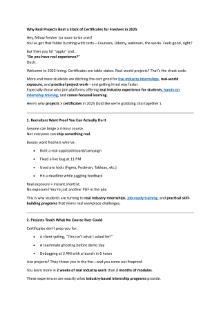 2025 Fresher Guide: Projects Trump Certificates
