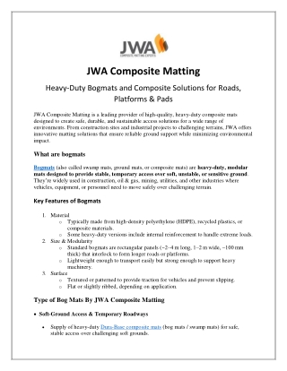JWA Composite Matting – Heavy-Duty Bogmats & Access Solutions