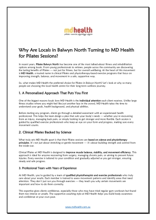 Why Are Locals in Balwyn North Turning to MD Health for Pilates Sessions