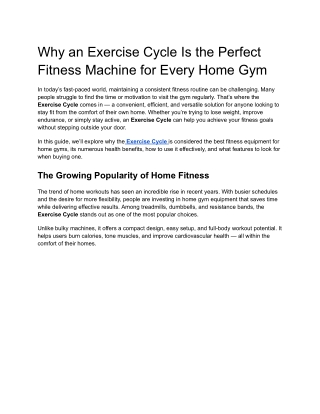 Why an Exercise Cycle Is the Perfect Fitness Machine for Every Home Gym