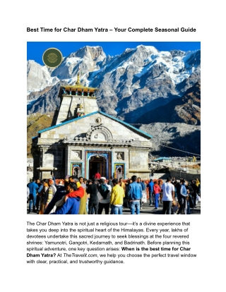 Best Time for Char Dham Yatra – Your Complete Seasonal Guide