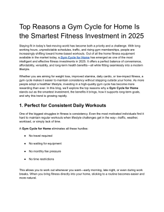 Top Reasons a Gym Cycle for Home Is the Smartest Fitness Investment in 2025