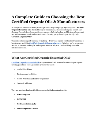 A Complete Guide to Choosing the Best Certified Organic Oils & Manufacturers