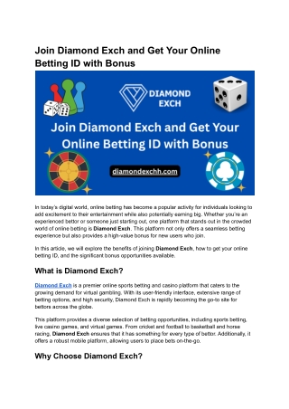 Join Diamond Exch and Get Your Online Betting ID with High Bonus
