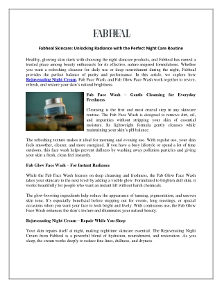 Fabheal Skincare Unlocking Radiance with the Perfect Night Care Routine
