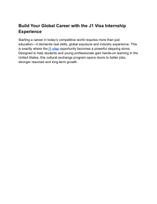 Build Your Global Career with the J1 Visa Internship Experience